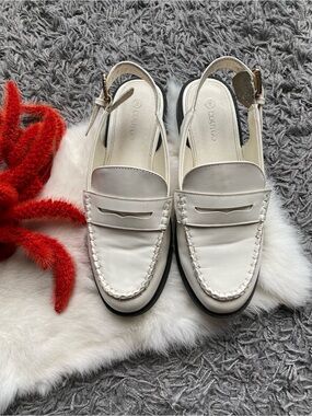 COUTGO Cream Leather Slingback Penny Loafers